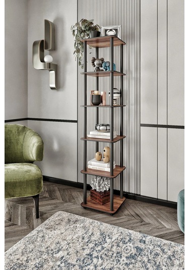 6 Katlı Dekoratif Kare Kitaplık Ceviz Ceviz