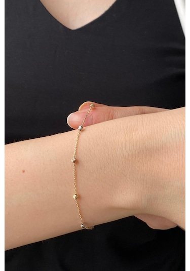 Zümrüt Sarraf 14 Ayar Altın Kadın Renkli Dorika Toplu Zincir Bileklik Sarı Altın