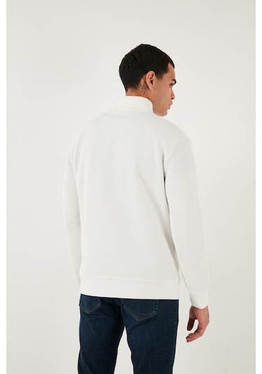 Buratti Pamuklu Regular Fit Yarım Fermuarlı Dik Yaka Erkek Sweat 5905716 Ekru