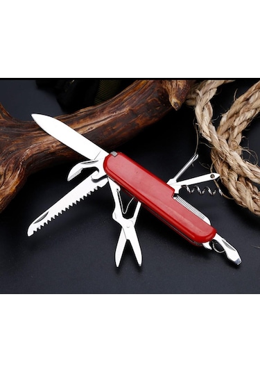 Valkyrie 11 Fonksiyonlu İsviçre Outdoor Kamp Cep Çakısı Kırmızı