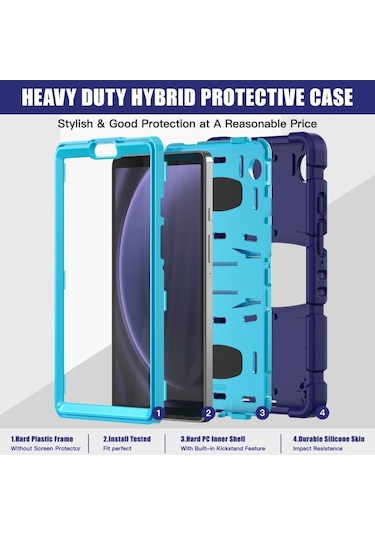 Samsung Galaxy Uyumlu Tab A9 3 Katmanlı Koruma Ekran Çerçevesi + Pc + Silikon Şok Geçirmez Kombinasyon Tableti Tutucu İle