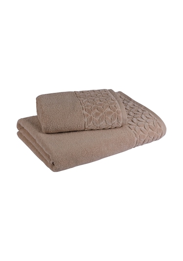 Fialka Jakarlı Çiçek Kare Havlu Açık Kahve 80x150