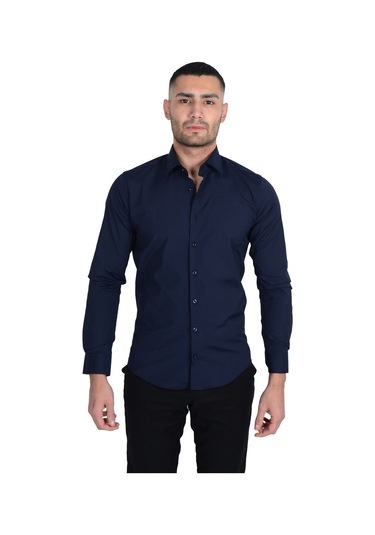 Erkek Standart Yaka Ligralı Slimfit Gömlek 001