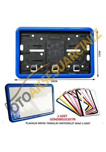 Plakalık Plastik Tak Kolay Motor Motosiklet Mavi Çerçeveli 2 Adet