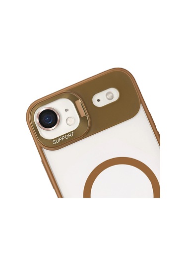 İphone Uyumlu 17 Air Kılıf Remim Magsafe Lensli Kamera Standlı Kapak Kahverengi