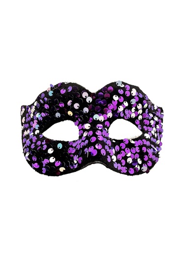 Mor Renk Arkadan Lastikli Pul Payet İşlemeli Balo After Parti Maskesi
