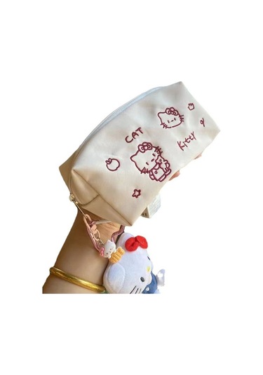 Nakış Desenli Sevimli Karikatür Kalem Kutusu, Büyük Kapasiteli Öğrenci Çantası, Kızlar İçin Şık Kırtasiye Organizer, Dayanıklı Ve Fonksiyonel Okul Malzemeleri Saklama Çantası Toz Beyaz