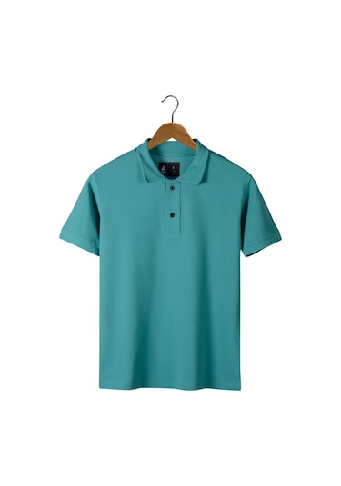 Erkek Turkuaz Slim Fit Polo Yaka T-shirt Turkuaz Mavi