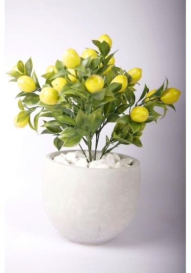 Yapay Limon Ağacı Tanzimi Beton Saksıda Yapay Çiçek Yapay Bitki Yeşil-sarı