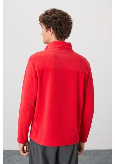 Tommy Life River Fiesta Dik Yaka Erkek Polar Sweatshirt - 88310 Kırmızı