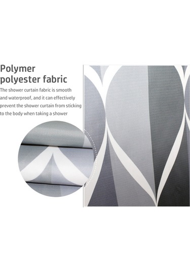 Shineyee Banyo İçin Su Geçirmez 200x200 Cm Kalın Poliester Perde - Basit Damla Desenli 1 Adet + 12 Adet İğne Gri