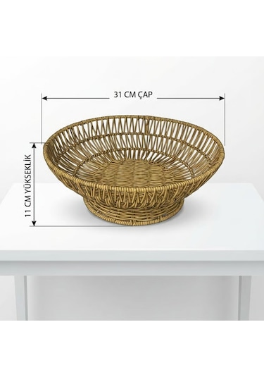 Buffer 31 Cm Plastik Rattan Servis Çanağı Doğal Hasır Görünümlü Dekoratif Meyve, Ekme Renkli