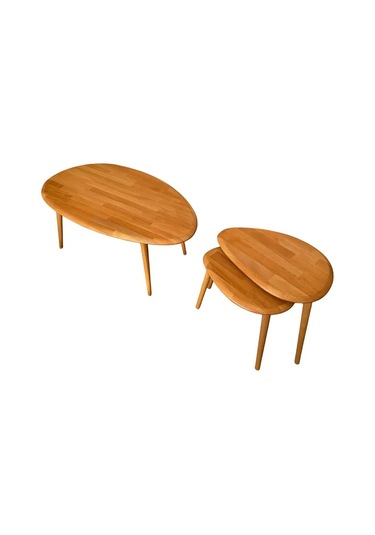 Fawdecor Asimetrik Masif Ahşap Orta Sehpa Ve 2'li Zigon Açık Meşe