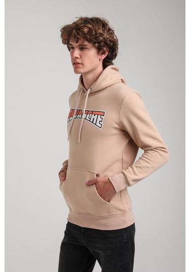 Kapüşonlu Bej Slim Fit Hoodie 23fwm64058 BEJ Bej