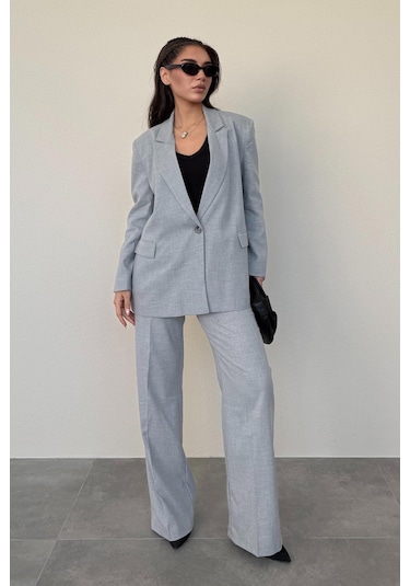 Madmext Gri Oversize Blazer Kadın Ceket Mg2445 Gri