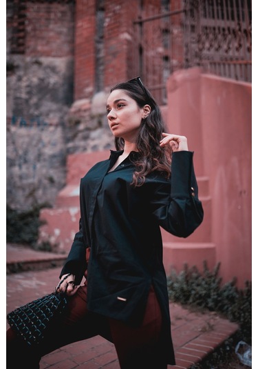 Kadın A Kesim Rahat Gömlek Frn1100 Siyah