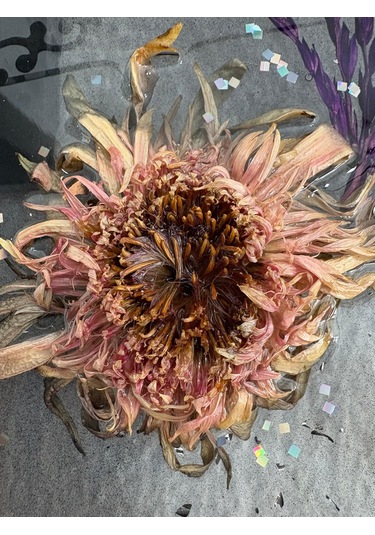 Ayçiçeği Temalı Şeffaf Siyah Epoksi Duvar Saati Özel Tasarım - Tek Üretim - 30 Cm Siyah