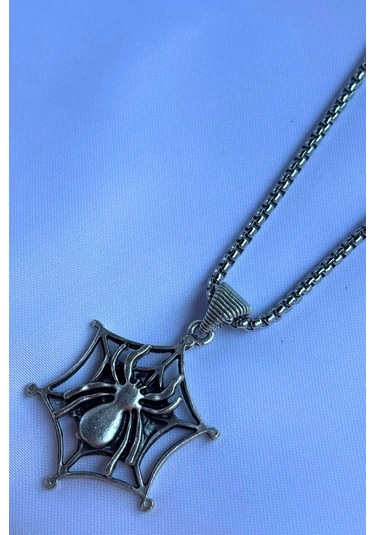 Örümcek El İşçiliği Paslanmaz Çelik Zincir Erkek Kolye Gümüş