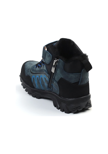 Unisex Çocuk Lacivert Siyah İçi Kürklü Kışlık Termo Taban Suya Soğuğa Dayanıklı Günlük Rahat Outdoor Bot Lacivert