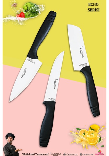 Eco Serisi Mutfak Bıçak Seti Et Sebze Börek 3 Lü Set Mft-1598 Siyah