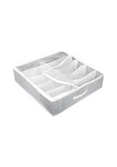 2 Adet Yatak Altı Ayakkabı Saklama Çantası Hurç Fermuarlı 58x58x12cm Gri-beyaz