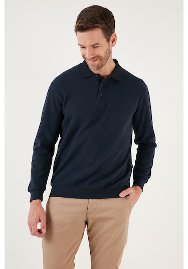 Buratti Pamuk Karışımlı Regular Fit Erkek Polo Yaka Kazak 456223 Lacivert