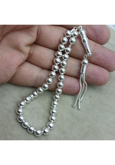 925 Ayar Gümüş Tesbih Yuvarlak Kesim Düz Model Küçük Boy