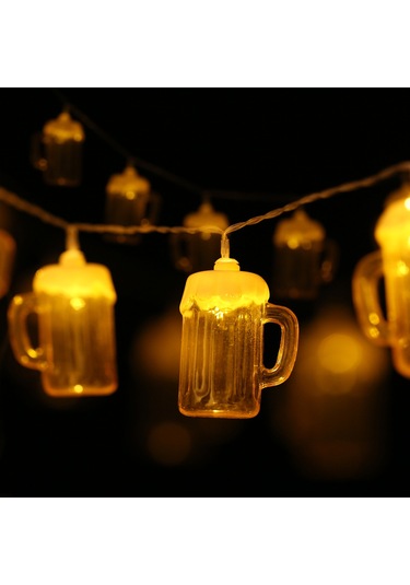 Skycity Sarı Bira Bardağı Şekilli Noel Led Işık Zinciri - 2 Metre 10 Işık, 2 Adet Paket - Aa Pil İle Çalışır Pil Dahil Değil Sarı