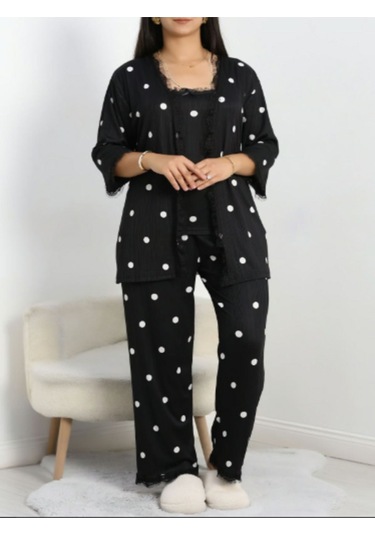 Büyük Beden Pijama Takımı 3'lü Siyah