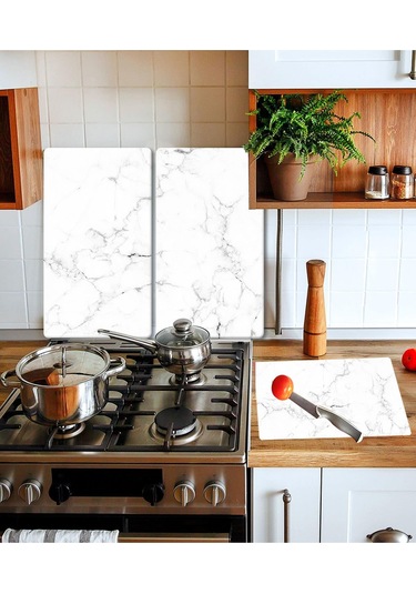 Takım Halinde Siyah Beyaz Mermer 20X30 CM Kesme Tablası ve 60X52C