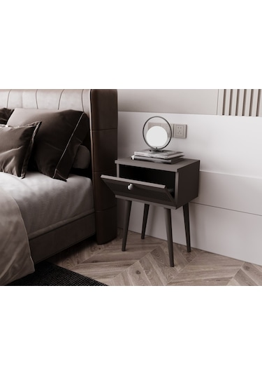 Melura Komodin %100 Mdf Lake Boyalı Ahşap Ayak Gri