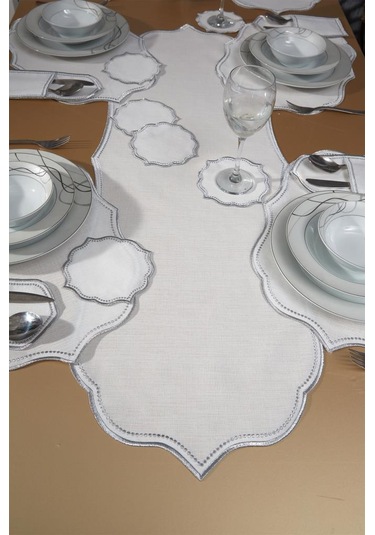 Damla Keten Nakışlı Amerikan Servis Takımı 19 Parça Silver Gümüş