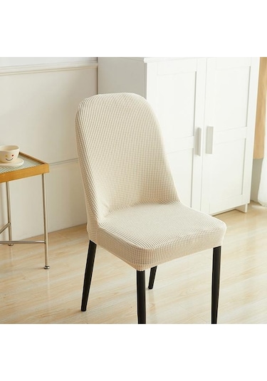 Bej 1/2/4/6 Adet Jakarlı Kavisli Sandalye Kılıfı Ofis Koltuğu Arkalığı Kapak Ev Dekorasyon İçin 1-pcs
