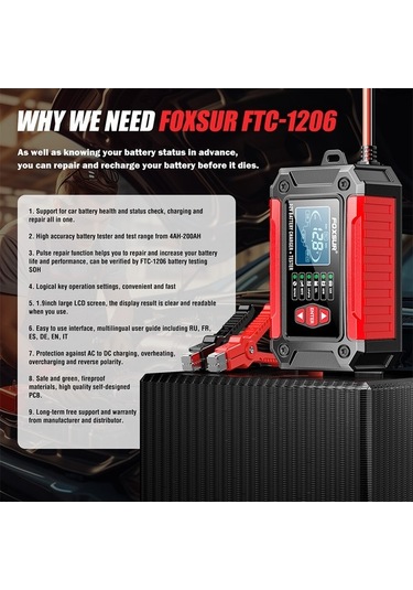 Pazly 12v 6a Akıllı Araç Şarj Cihazı - Motor Ve Araba Akü Şarj Ve Test Aleti - Agm/lifepo4 Uyumlu