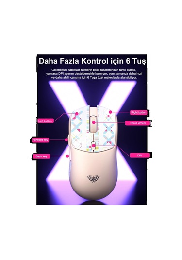 Aula Sc580x Lightweight Paw3311 10000 Dpı 1000hz Beyaz Kablosuz Gaming Mouse Sc580x