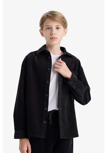 Defacto Erkek Çocuk Oversize Geniş Kalıp Polo Yaka Kadife Uzun Kollu Gömlek F1505a825wnar213 Antrasit-ar213
