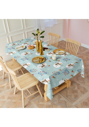 Noel Desenli Dikdörtgen Masa Örtüsü 60x120 İnç, Su Geçirmez Ve Leke Tutmaz-a72 Açık Pembe