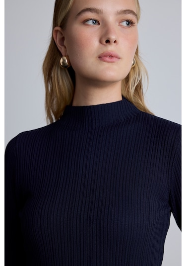 Yüksek Yaka Triko Bluz Lacivert Lacivert