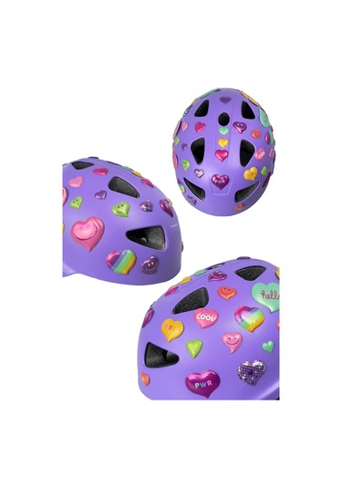 Lila Mor Çocuk Kaskı Spor Koruyucu Kask Kalpler Ve Harfler Stickerlı Bisiklet Scooter Paten Ekipmanı Lila