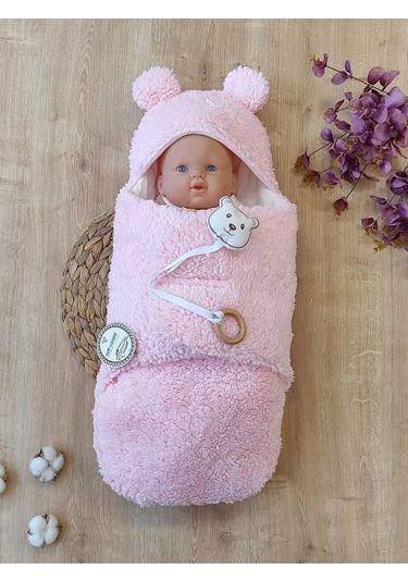 Peluş Bebek Dış Kundağı Oyuncaklı Uyku Tulumu Hastane Çıkışı Hediyelik Sarma Battaniye Pembe