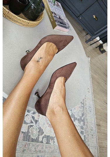 10 670 Topukla Kadın 6 Cm Kadeh Topuk Stiletto Kahve Süet