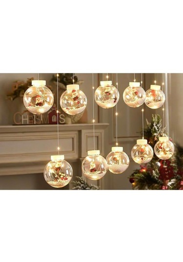 Sekizgen Led Işıklı Yılbaşı Saçak 10'lu Top Led 3 Metre 8 Fonksiyonlu Eklenebilir Dekoratif Yılbaşı Aydınlatma Günışığı