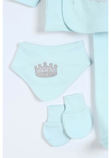 Nakış Desenli Müslin Erkek Bebek Hastane Çıkışı Bebek Kıyafetleri Yenidoğan Hastane Çıkış Seti 5 Li Su Yeşili