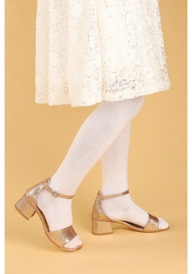 Kiko Kids 769 Kum Simli Günlük Kız Çocuk 4 Cm Topuklu Sandalet Ayakkabı Bakır 001