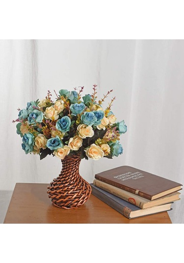 Hangfox 12 Adet Avrupa Stili Simülasyon Gülleri - 6 Dal, 2 Çiçek/dal, Konumu Serbest Ayar, İki Renk Kombinasyonlu, Vazo İçin Uygun