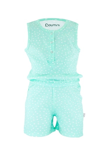 Uygunbebe Boumini Kolsuz Beli Lastikli Şort Tulum Salopet Üçgenler Mint