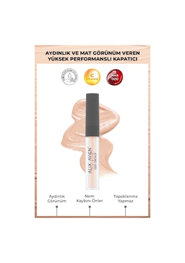Alix Avien Aydınlık Görünüm Sağlayan Yoğun Likit Göz Altı Kapatıcısı Liquid Concealer 102 Rose Beige