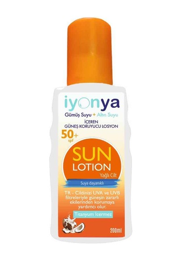 İyonya Yağlı Ciltler için Gümüş Suyu ve Altın Suyu İçeren Güneş Koruyucu Losyon SPF50+ 200 ML