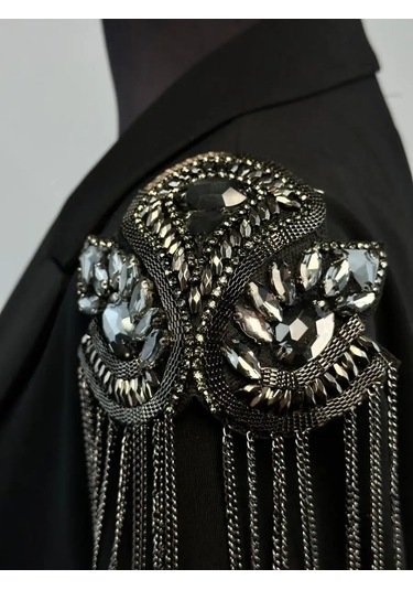 Slubov'u Omuz Askıları 2'li, Zincirli Broşlar 157325479 Siyah