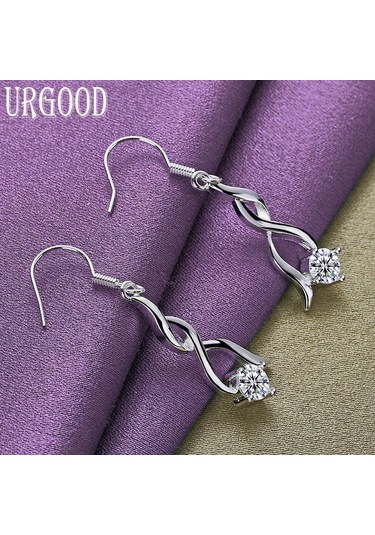 925 Ayar Gümüş Aaa Zirkon Bükülmüş Damla Küpe Takı